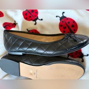 BERTUCHI Black Made In Spain Quilted Leather With Front Bow Ballet Flats